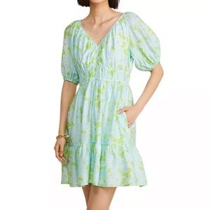 Vineyard Vines Marina Mini Dress Sz S V-neck Floral Puff Sleeve Lightweight